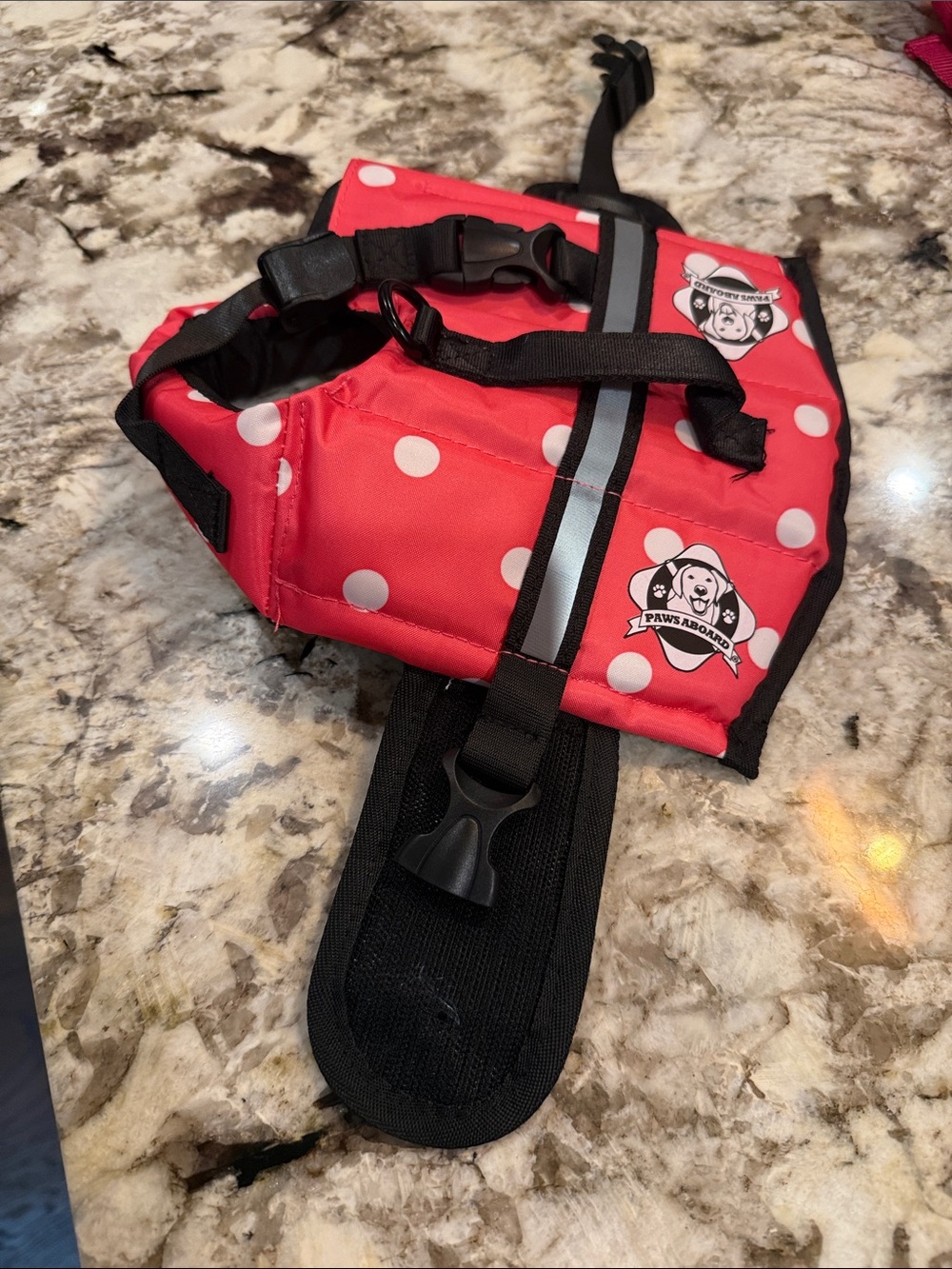 Red Polka Dot Dog Life Jacket with Reflective Stripe